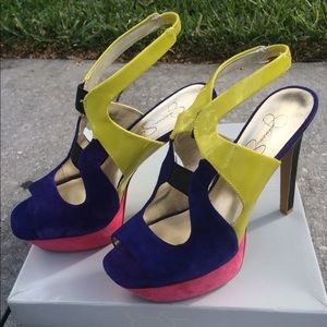 Sexy multicolor strappy sandals, size 8